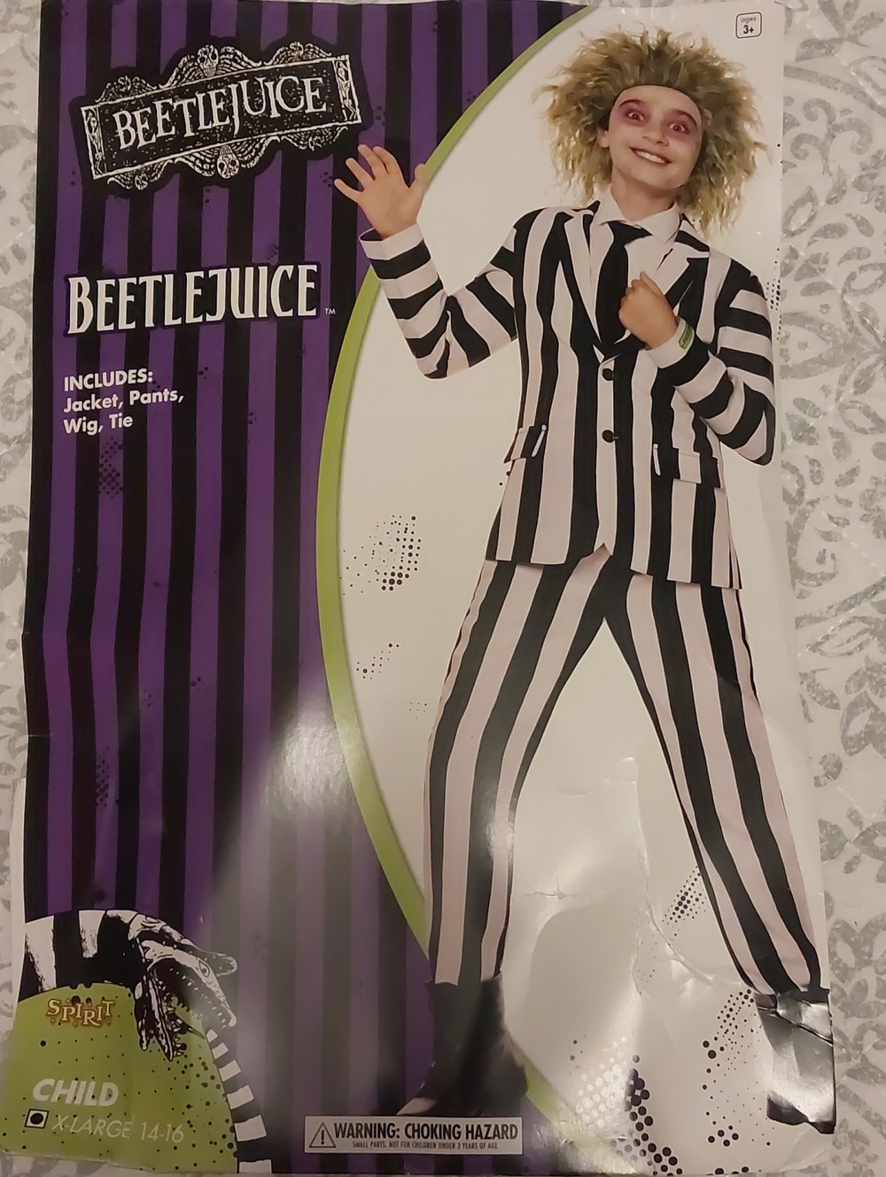 Kids Beetlejuice Costume Jacket, Pants, Tie & Wig